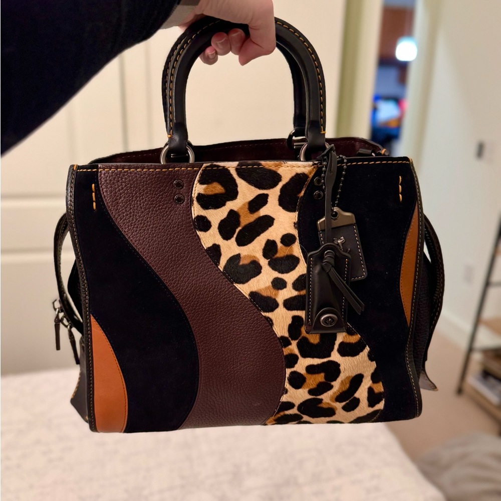 COACH rogue 30, leopard patchwork NWOT